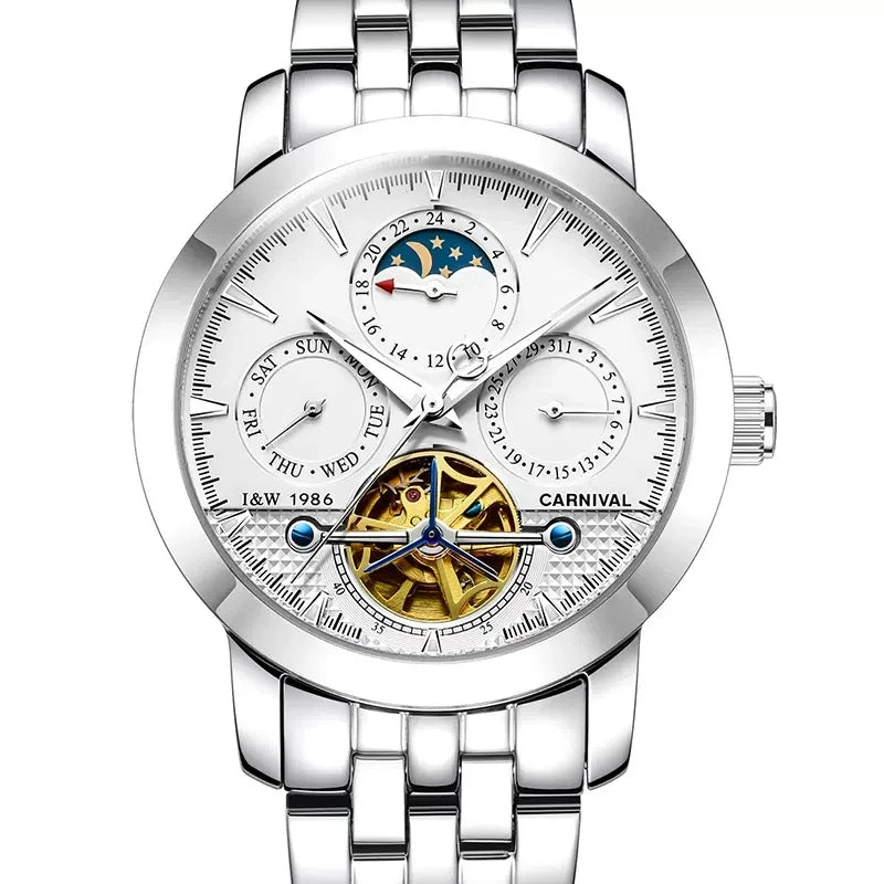 Carnival Brand Tourbillon Stainless Steel Mechanical Watch for Men