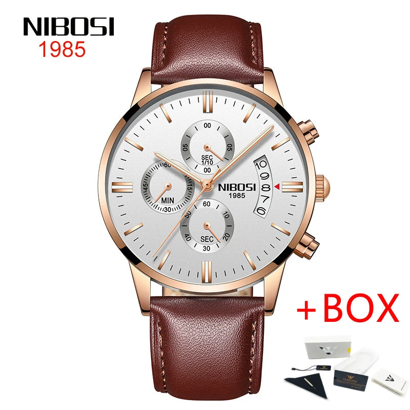 NIBOSI Relogio Masculino 2309 Stainless Steel Black Quartz Chronograph Wristwatch