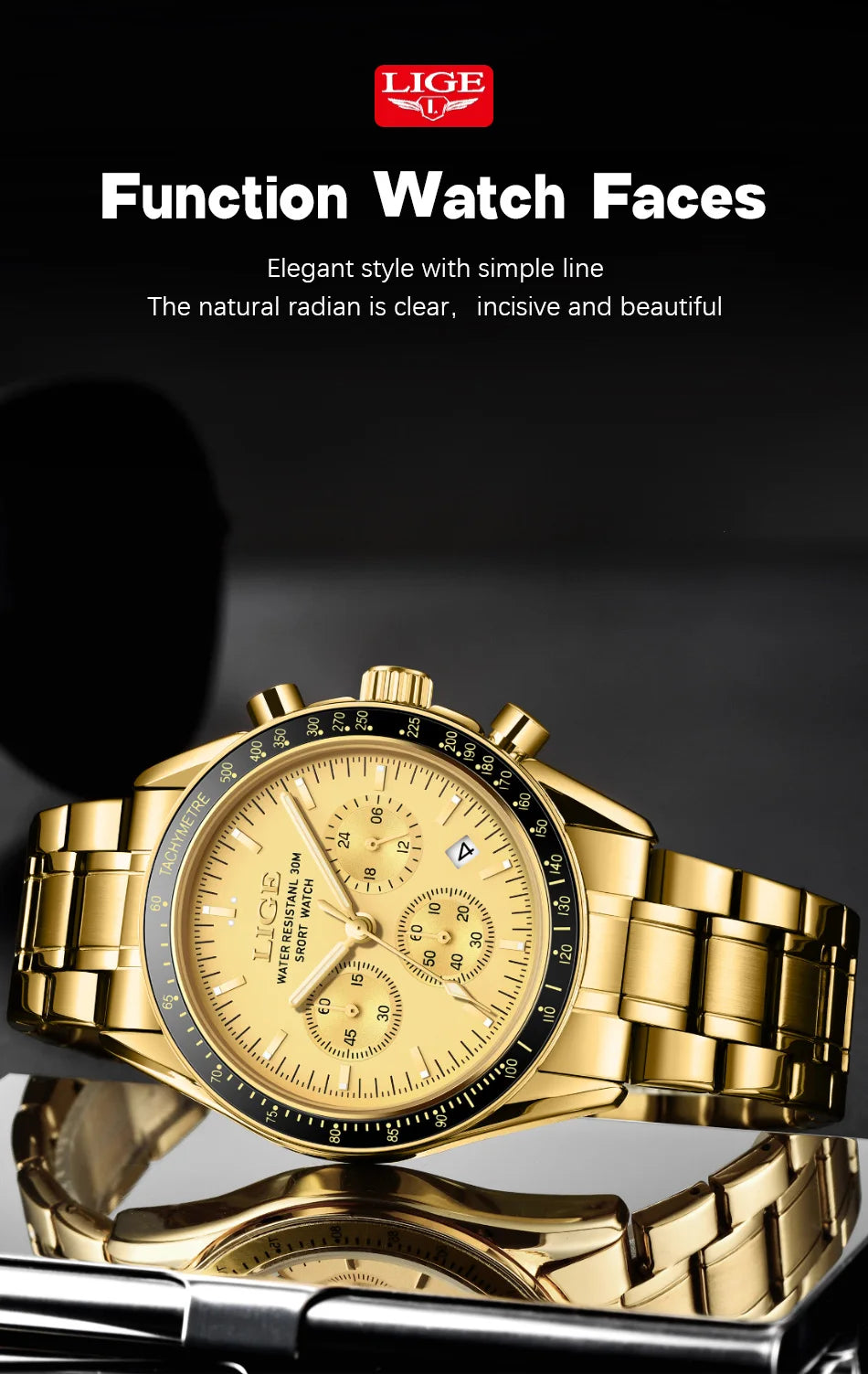 LIGE Relogios Masculino Full Steel Waterproof Quartz Chronograph Watch