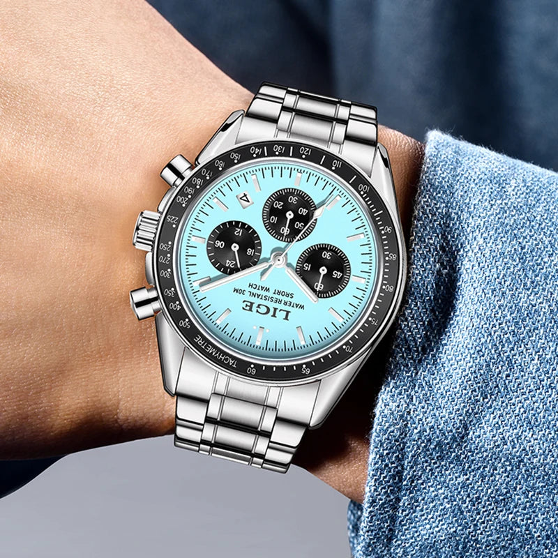 LIGE Relogios Masculino Full Steel Waterproof Quartz Chronograph Watch