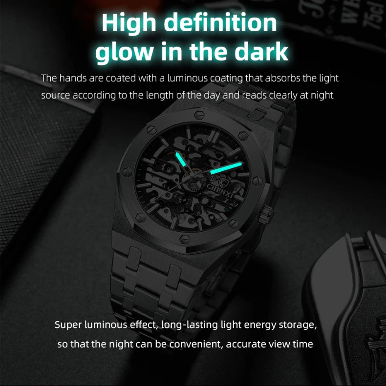 CHENXI Waterproof Stainless Steel Mechanical Tourbillon Wrist Watch