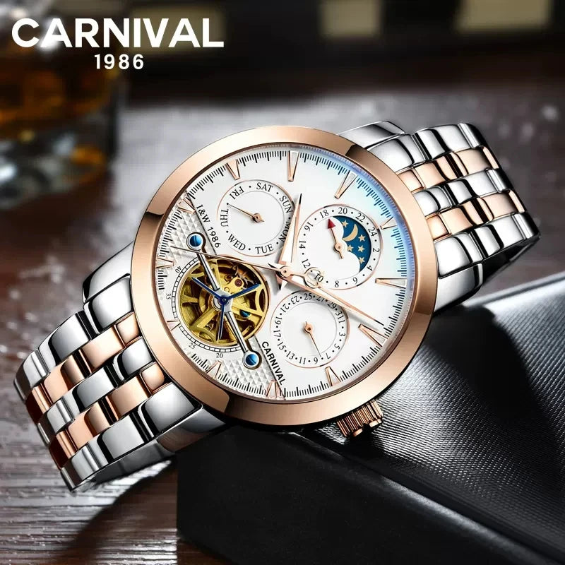 Carnival Brand Tourbillon Stainless Steel Mechanical Watch for Men