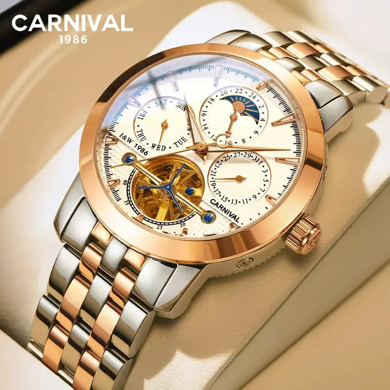 Carnival Brand Tourbillon Stainless Steel Mechanical Watch for Men