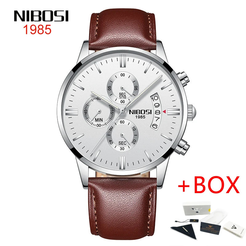 NIBOSI Relogio Masculino 2309 Stainless Steel Black Quartz Chronograph Wristwatch