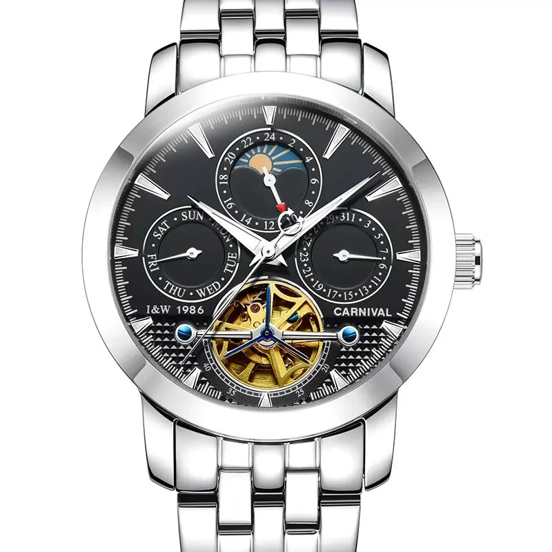 Carnival Brand Tourbillon Stainless Steel Mechanical Watch for Men