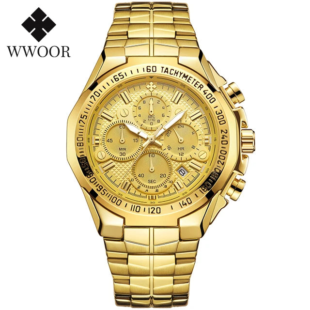 Relogio Masculino WWOOR  Luxury Gold Chronograph Wrist Watch For Men