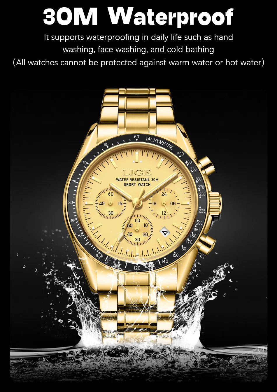 LIGE Relogios Masculino Full Steel Waterproof Quartz Chronograph Watch