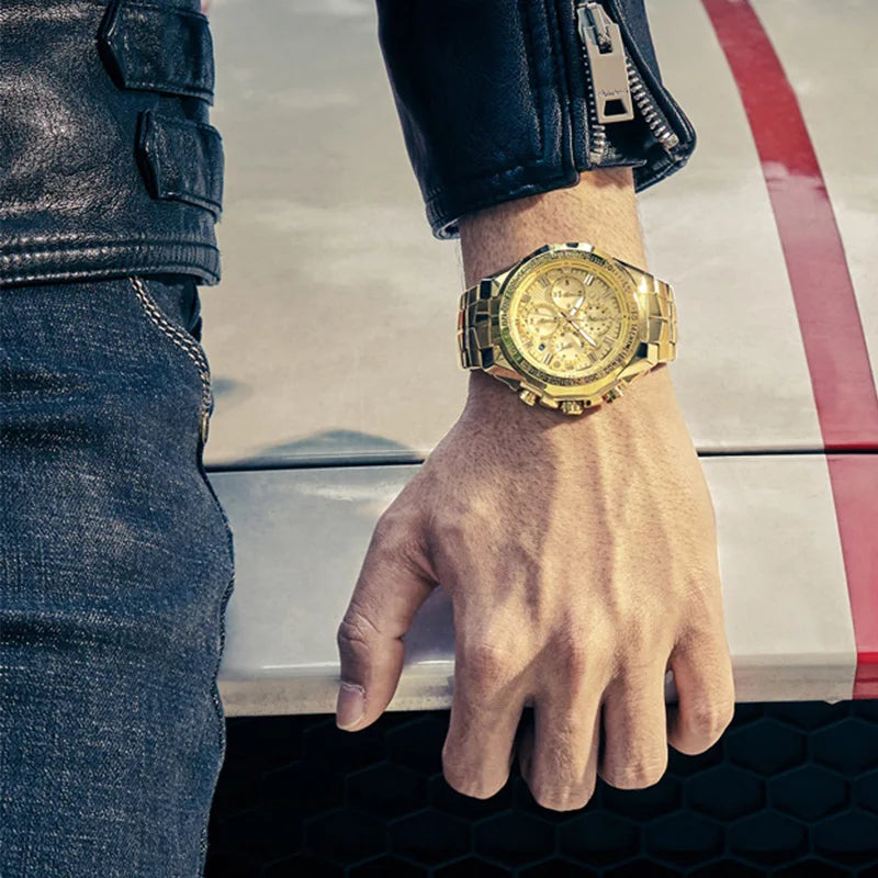 Relogio Masculino WWOOR  Luxury Gold Chronograph Wrist Watch For Men