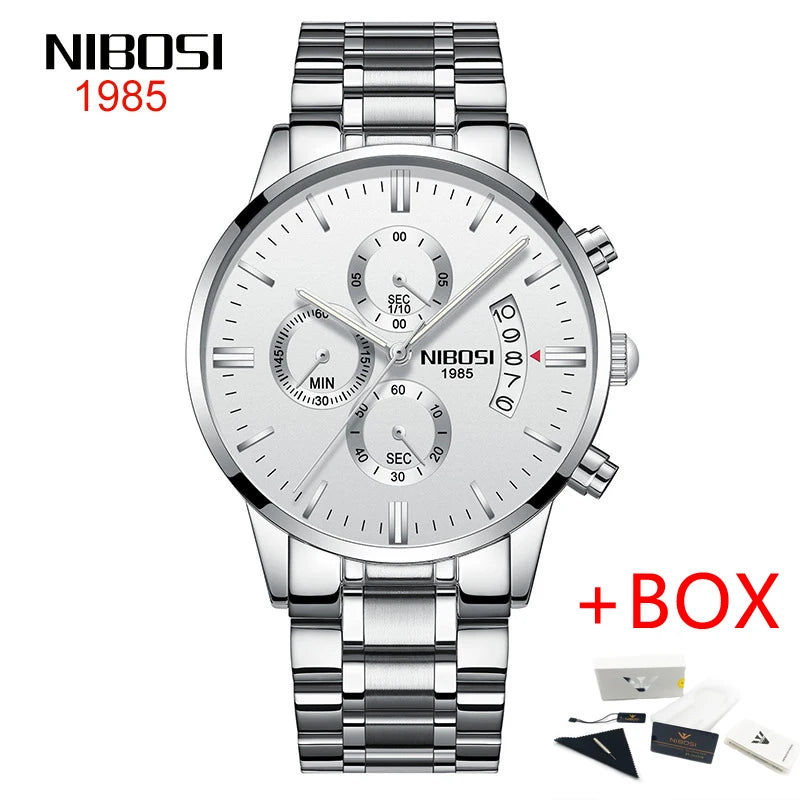 NIBOSI Relogio Masculino 2309 Stainless Steel Black Quartz Chronograph Wristwatch