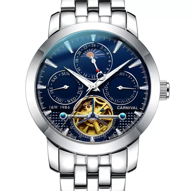 Carnival Brand Tourbillon Stainless Steel Mechanical Watch for Men