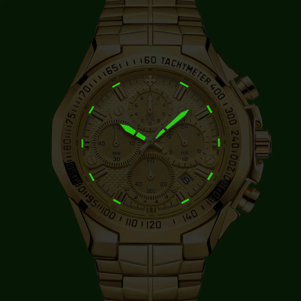 Relogio Masculino WWOOR  Luxury Gold Chronograph Wrist Watch For Men