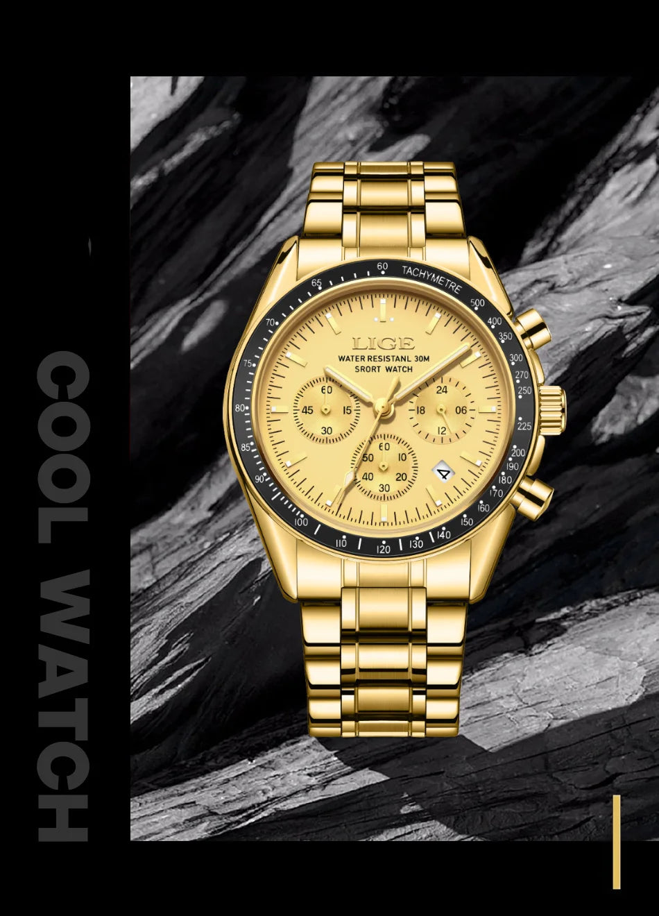 LIGE Relogios Masculino Full Steel Waterproof Quartz Chronograph Watch